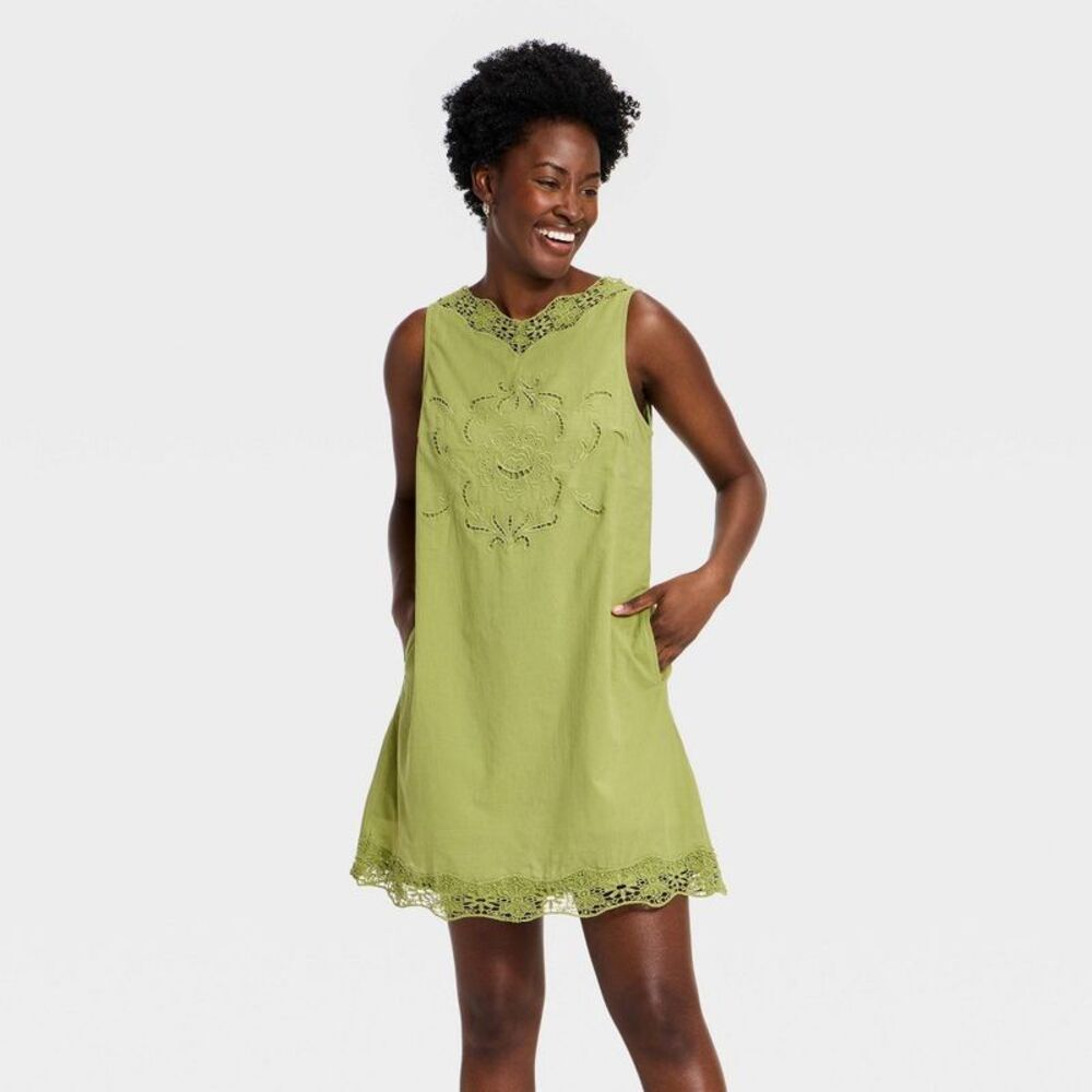 Women's Cutwork Mini Shift Dress - Universal Thread Green S